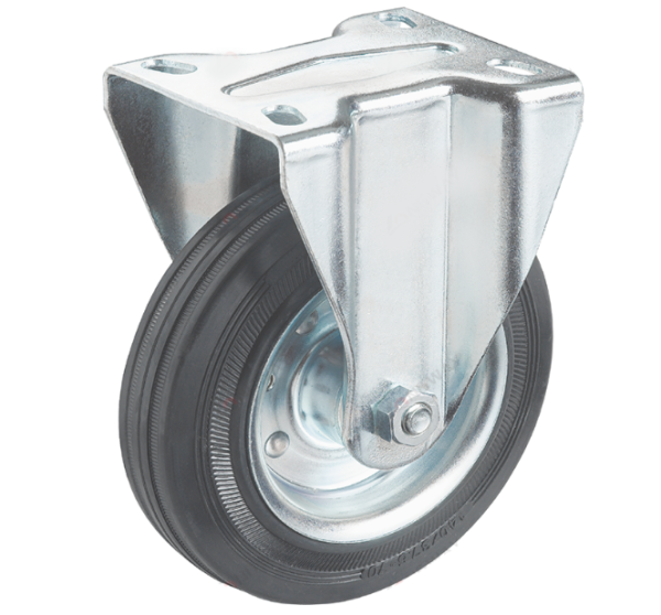 Koło przemysłowe wzmocnione stalowe stałe 80 mm, standardowa czarna guma, 70 kg