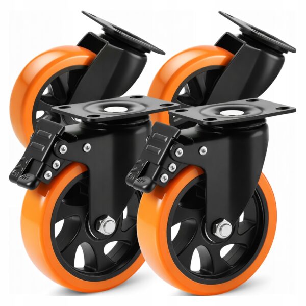 Zestaw 4 kół transportowych poliuretanowych 125mm – 2 z hamulcem + 2 skrętne