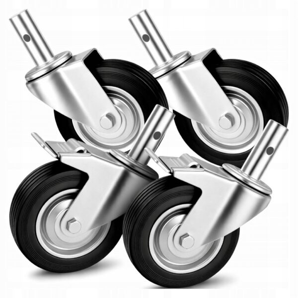 4x KOŁA DO RUSZTOWAŃ 160MM SOLIDNE 560KG 2xHAMULEC 2xBEZ GUMA PEŁNA TRZPIEŃ
