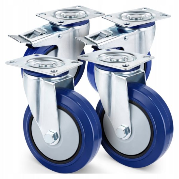 KÓŁKA DO WÓZKA TRANSPORTOWEGO Z HAMULCEM BLUE NIEBIESKA GUMA 4x125mm 920kg
