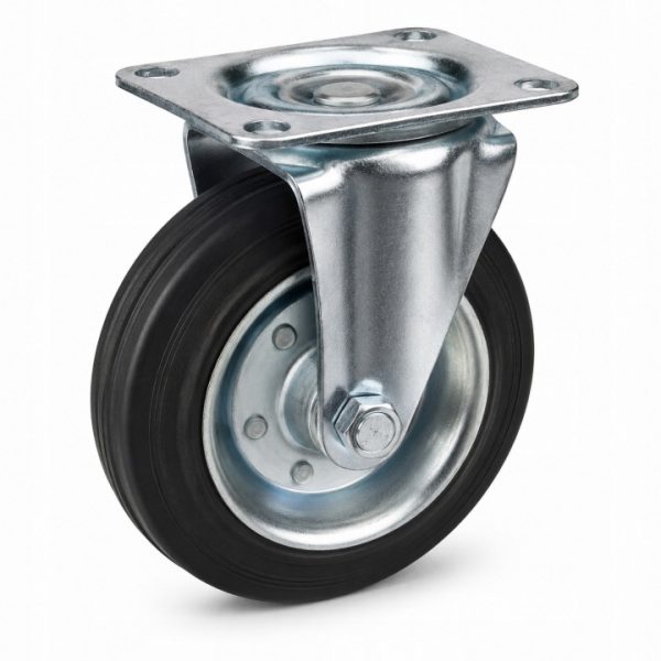 KOŁO TRANSPORTOWE SKRĘTNE 200MM SOLIDNE GUMOWE KÓŁKO NA PŁYTCE 230KG