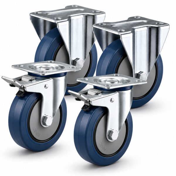 ZESTAW 4 KÓŁ TRANSPORTOWYCH KÓŁKA 125MM 2X HAMULEC + 2X STAŁE 920KG GUMA