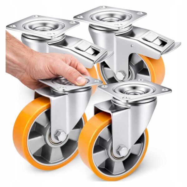Zestaw Kółek Transportowych 125mm Poliuretan 2x Hamulec + 2x Skrętne